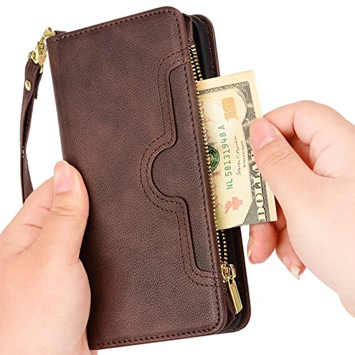 Étui portefeuille en cuir pour Samsung Galaxy Z Fold 3 5G avec porte-cartes marron