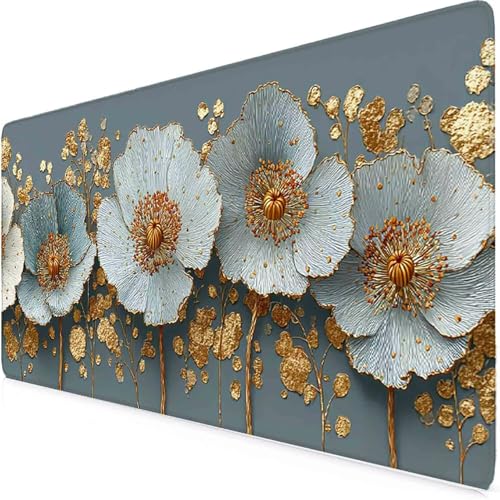 Tapis de souris XXL beige fleur tapis de souris gaming 600x300mm antidérapant