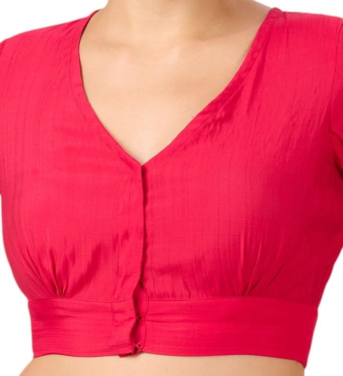 Image of Studio Shringaar Women Viscose Half Sleeve Smart V Neck Readymade Saree Blouse