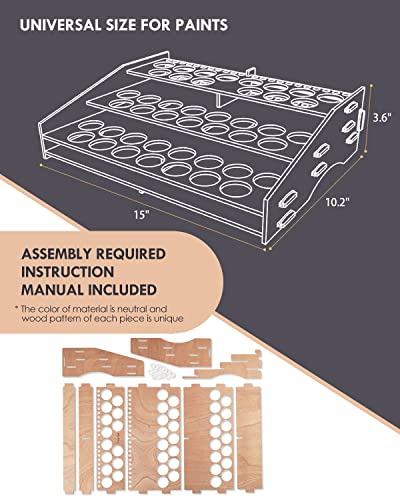 Image of tinctor Wooden Paint Organizer & Paint Brush Holder, for 44 Bottles & 22 Brushes Storage - Craft Acrylic Miniature Paint Rack