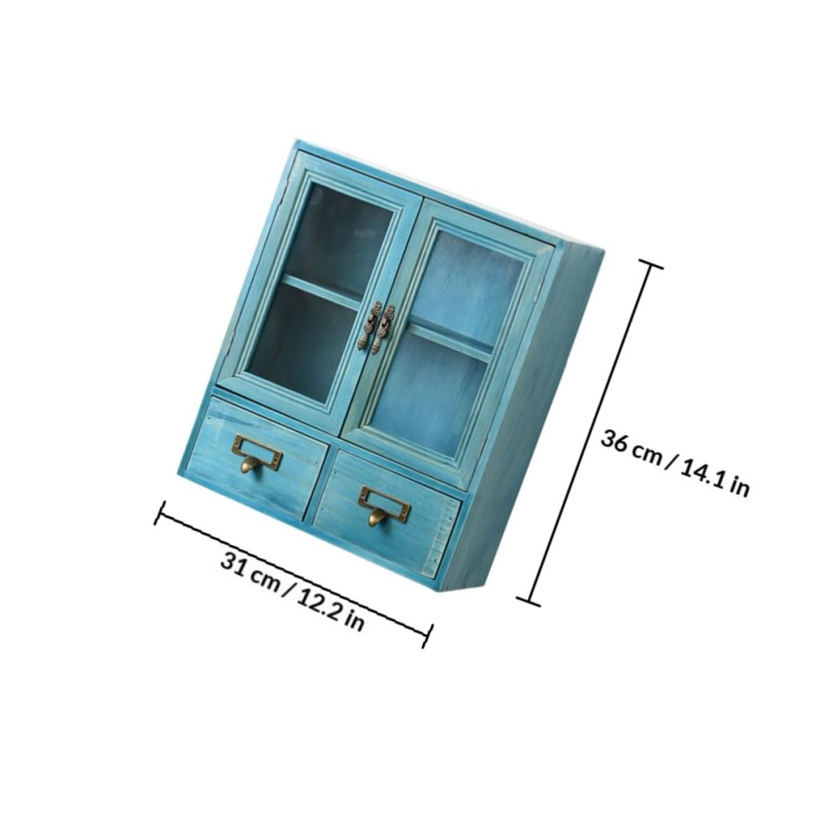 SOIMISS Armoire de Rangement Cosmétique Rétro en Bois, Tiroirs Multi-niveaux, Bleu, Verre et Fer, Grand Espace de Rangement, Tri et Organisation, pour Maquillage et Bureau à Domicile