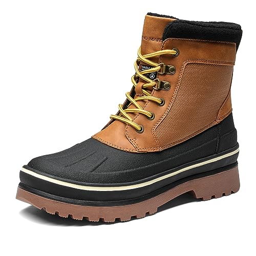 Bruno Marc Men's Insulated Waterproof Snow Boots Warm Fur Lined Outdoor Breathable Winter Boot Brown/Yellow,Size12,SBSB229M