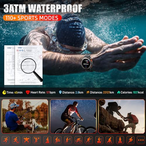 KE5 Military Smart Watch for Men with Flashlight SOS 3ATM Waterproof Watch 530mAh Big Battery 1.45" Rugged Tactical Smartwatch with Compass Elevation Barometer Fitness Watch for iPhone Android - Image 4