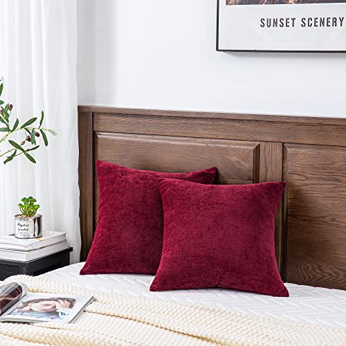 GAWAMAY Decorative Square Throw Pillow Covers 18"x18" Inch Set of 2, Super Soft Chenille Pillows Cover Fall Pillowcase for Living Room Bedroom Sofa Couch Cushion Cover Burgundy Red 45x45cm by GAWAMAY - Image 4