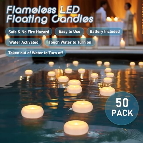 Image of 50 Pcs 2-inch Floating Candles,Water Activated Flameless Tea Light