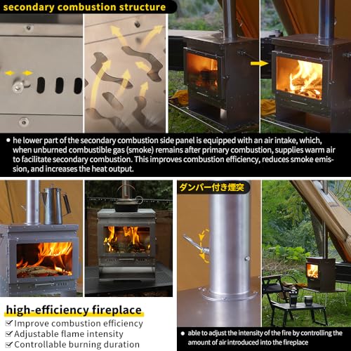 Soomloom Titanium Secondary Burning Fireplace VistaV Smokeless Wood Stove Glass Window Portable Firewood Heater Tent Cooking BBQ Campfire Outdoor Camping Warmer, 43x27x37 - Image 5