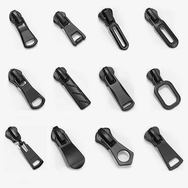 Kit de reparación de cremallera, clip de cremallera, 10 piezas 3# 5# 8# deslizador de cremallera para cremalleras de resina de nailon y metal, cremalleras negras, bolsa extractora de cabeza, chaqueta