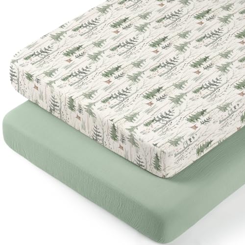 Image of lulumoon Baby Bassinet Sheets Muslin: Cotton Bedside Bassinet Sheets Forest for Boys - Fitted for Bedside Sleeper Mattress
