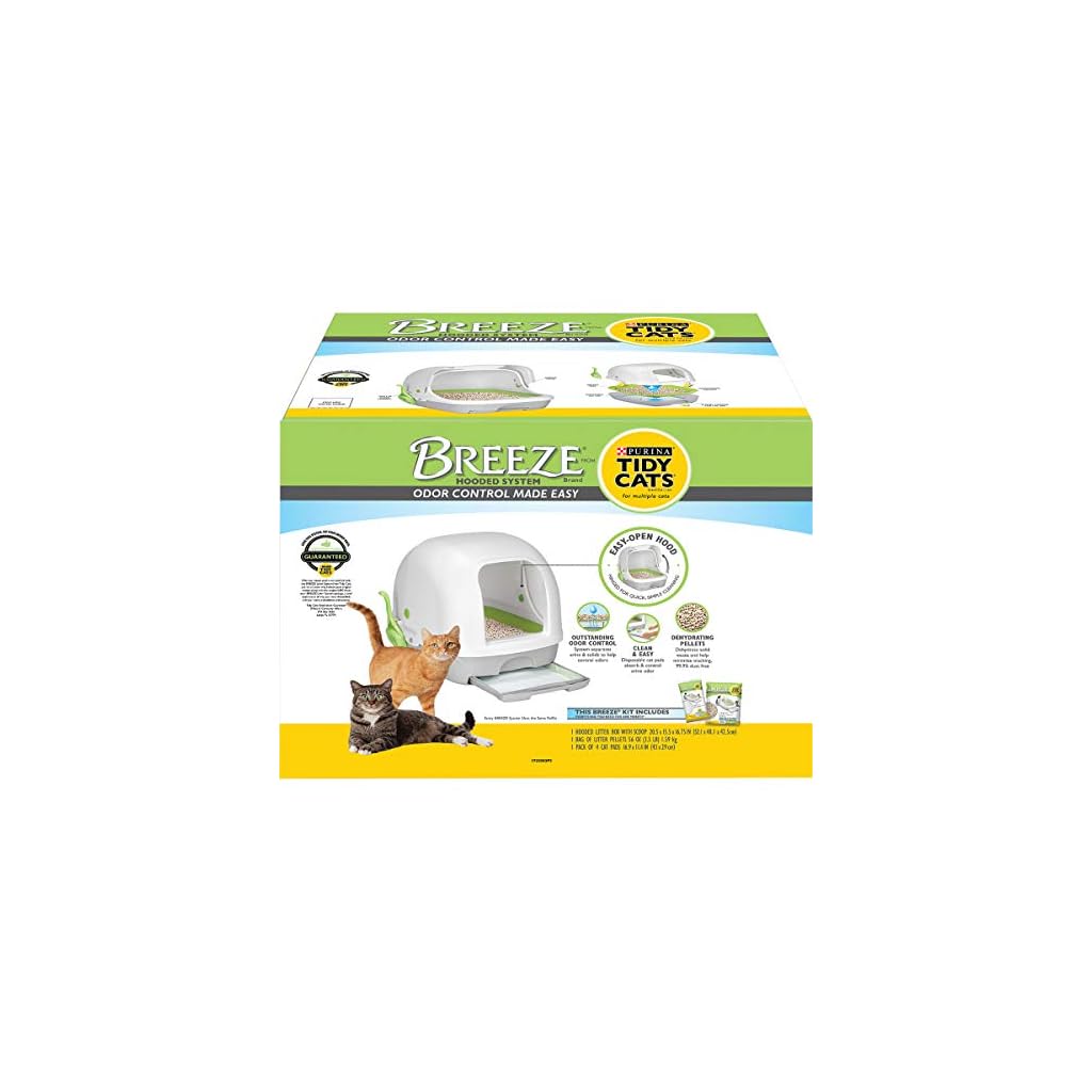 Purina Tidy Cats Breeze Hooded System Starter Kit Cat Litter Box, Litter Pellets & Pads