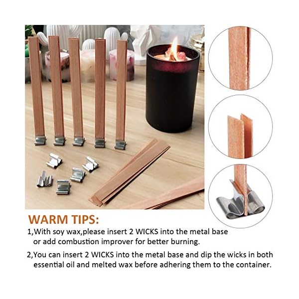Joyfeel's Store 100 StÃ¼ck Holz Kerze Dochte mit EisenstÃ¤nder Kerze Kerne NatÃ¼rliche Umweltfreundliche Docht fÃ¼r Kerzenherstellung und Kerze DIY Handwerk, 5 zoll (100) (100pcs) – Bild 4