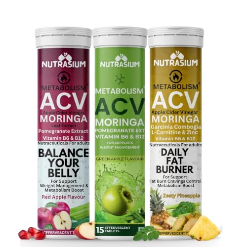 Image of Nutrasium ACV Moringa Metabolism Plus | Apple Cider Vinegar Effervescent Tablet | For Supports Weight Loss, Control Cravings, Convert Fat Into Energy, Boost Energy & Immunity | 45 Tablets Mix Fruit