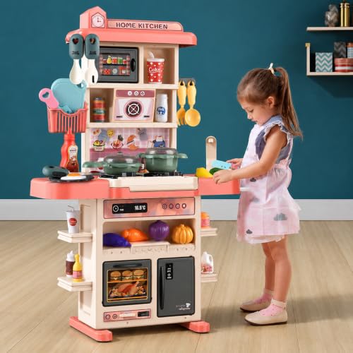 Image of Kitchen Playset for Kids, Cooking Stove with Steam,Toy Kitchen Accessories with Running Water,Kitchen Toys for Kids Girls Boys (42 Pcs) Kitchen Set for Toddler with Gas Sound & Light