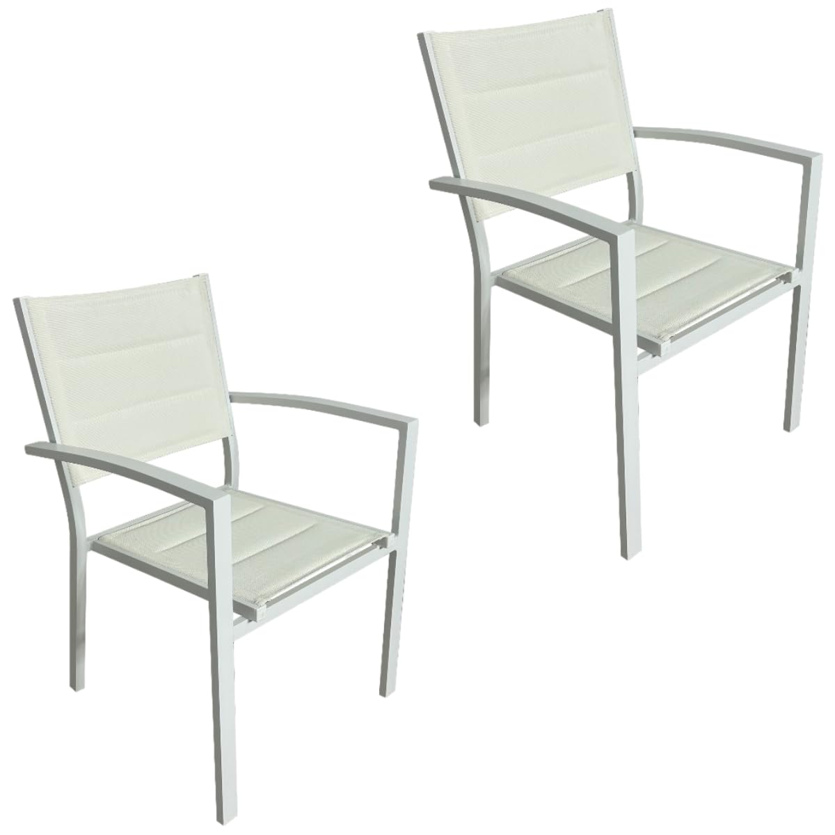 MOMMA HOME Pack 2 Sillas Terraza Exterior - Jardin Acolchadas con Reposabrazos Material Textiline y Aluminio, Color Blanco, Medidas 87,5 x 56,5 x 57,5 cm