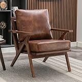 Bonzy Home Mid-Century Modern Accent Chair, Upholstered Leather Armchair with Solid Wood Frame & Rem