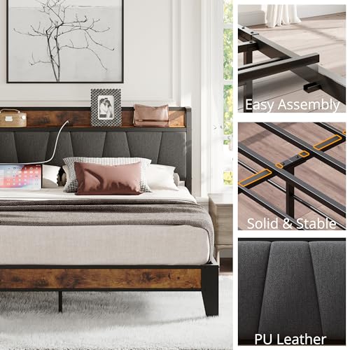 image for LIKIMIO King Size Bed Frame, Storage Headboard with Charging Station, 