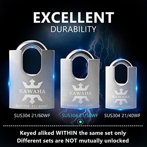 KAWAHA 21/50-2PS High Security Stainless Steel Shrouded Padlock with Stainless Steel Key for Both Indoor and Outdoor use (Heavy Duty, Anti-Rust) (2 in. (50mm), Keyed Alike - 2 Pack) by KAWAHA - Used condition - Image 5