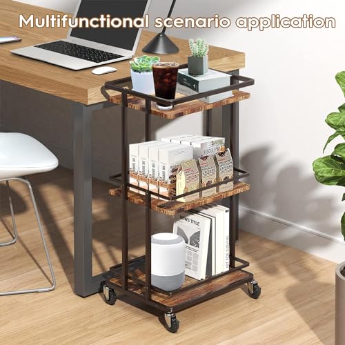 SPNOR 3 Tier Bar Cart for Home, Rolling Mini Liquor Bar for Wine Beverage Dinner Party, Utility Kitchen Storage Island Serving Cart on Wheels, Coffee Bar Cabinet for Kitchen Dining Living Room, Brown