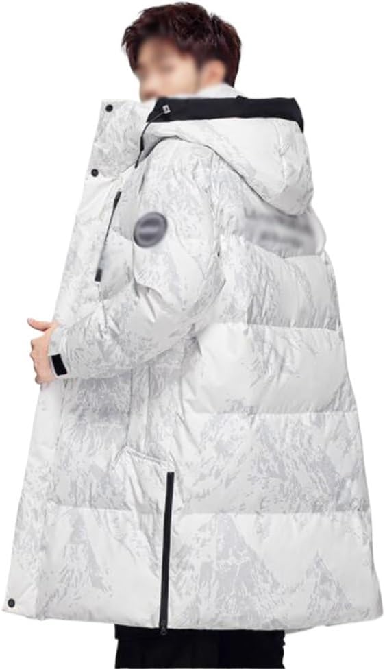 Hooded Casual Warm Youth Coat Print Down Jacket For Men's Long In Winter Thickening