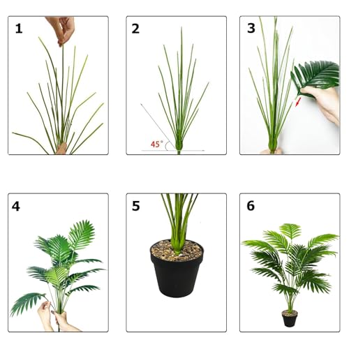 Miniatura 7 de Zelihrdu Grande Plantas Artificiales Decorativas Tropic Árbol Artificial Para Interior Exterior Hogar Baño Oficina Jardín Boda Realista Planta Falsa Decoración Leaves 80cm Palma Verde