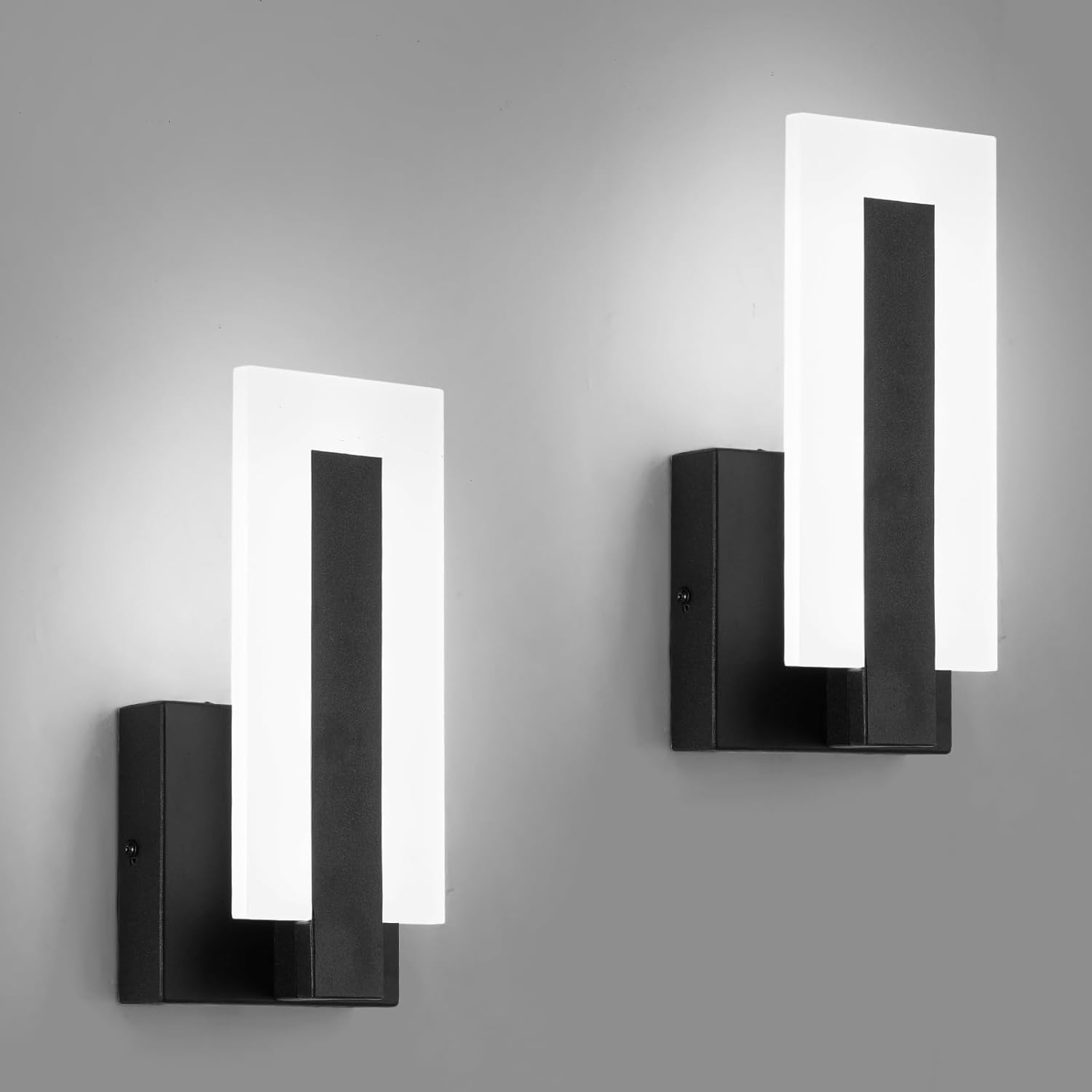 Modern LED Wall Sconce, Black Indoor Wall Light Fixtures, 6000K Cold White Wall Mounted Lamp Set of 2, Acrylic Wall Sconce Lighting for Hallway, Bedroom, Stairway, Corridor, Bathroom