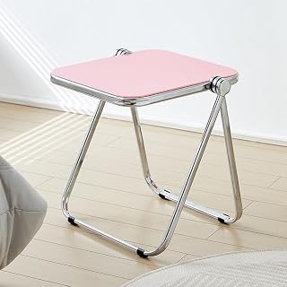 Mesa auxiliar plegable de acrílico con marco de metal para dormitorio, mesa auxiliar pequeña para café, aperitivos, color rosa