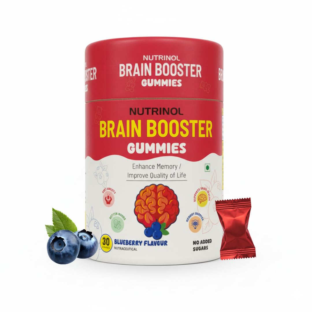 Knoll Healthcare Nutrinol Brain Booster Gummy Bacopa Monnieri | Boosts Memory, Focus & Concentration | Brain Fog Support | Improve Quality of Life Bacopa monneieri 60mg |Blueberry Flavour 30 Gummies