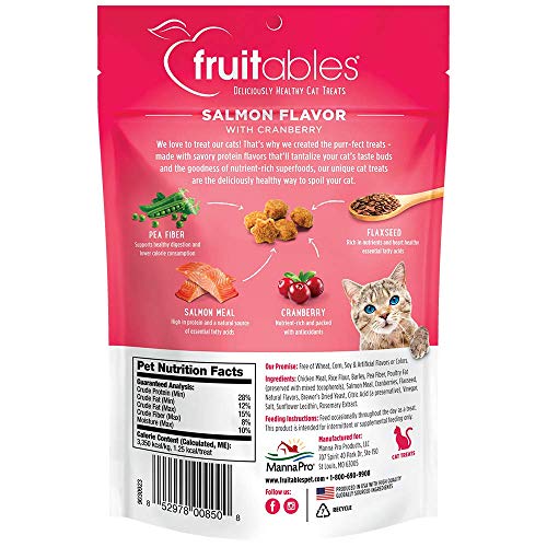 Fruitables Salmon and Cranberry Crunchy Cat Treats Healthy Cat Treats with Limited Ingredients Low Calorie 2.5 Ounces (1030608)