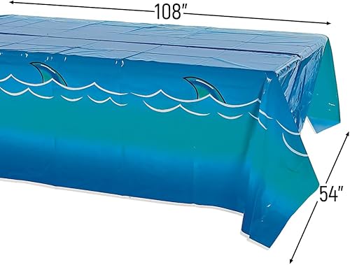 Miniatura 2 de Fun Express - Mantel de plástico con diseño de tiburón (1 pieza), 54 x 108 pulgadas, fiesta en la piscina, decoración desechable, suministros para