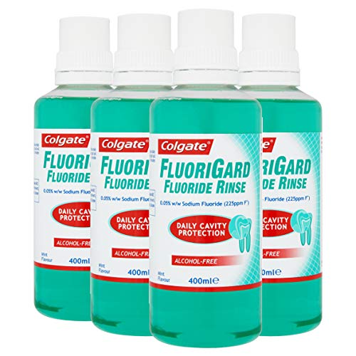 Colgate Fluorigard Fluoride Rinse Alcohol Free Mouthwash 400 ml Daily Cavity Protection Mint Flavour Pack of 4