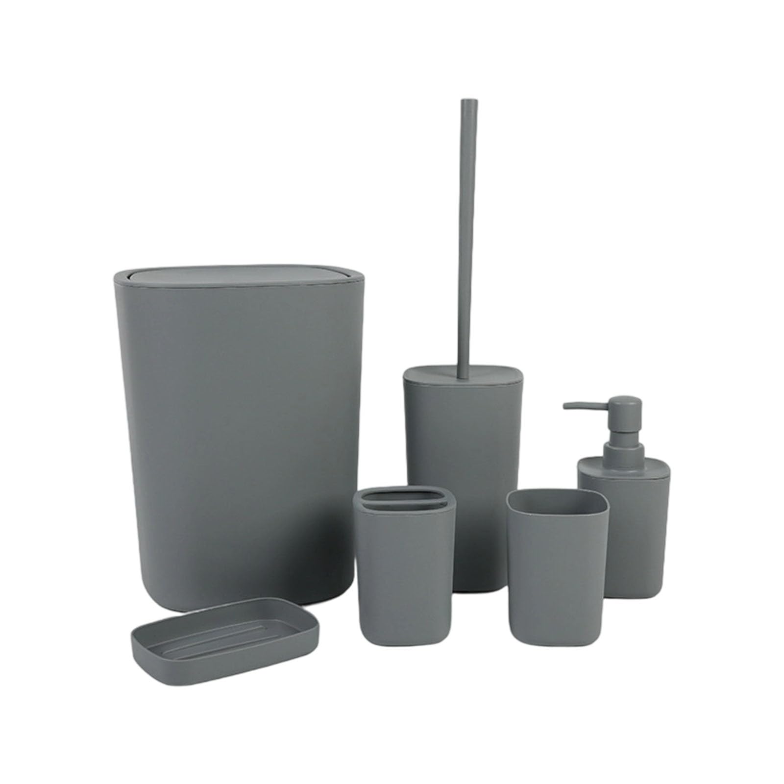 Bottone Modern Bathroom 6 Piece Set Toothbrush Cup Holder Trash Bin Combo Easy Assembly Design Bathroom Storage Accessories