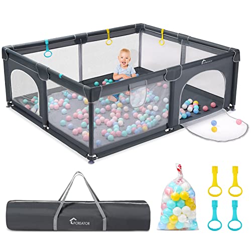 Image of LFCREATOR Baby Playpen,71” x 60” Extra Large Playpen for Babies and Toddlers with Soft Breathable Mesh,Sturdy Safety Baby Fence Play Area with Gate,Safety Play Center Yard for Indoor&Outdoor, Grey