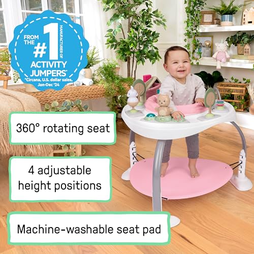Image of Ingenuity Spring & Sprout 2-in-1 Baby Activity Center Jumper and Table with Infant Toys - Ages 6 Months +, First Forest in Pink