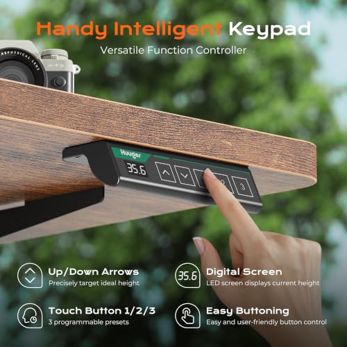 Image of Huuger 71 x 30 Large Electric Standing Desk, Height Adjustable Computer Desk, 29.5 inch Deep Desktop, Stand up Gaming Office Table with 2 Hooks, 3 Preset Heights, for Home Office, Rustic Brown