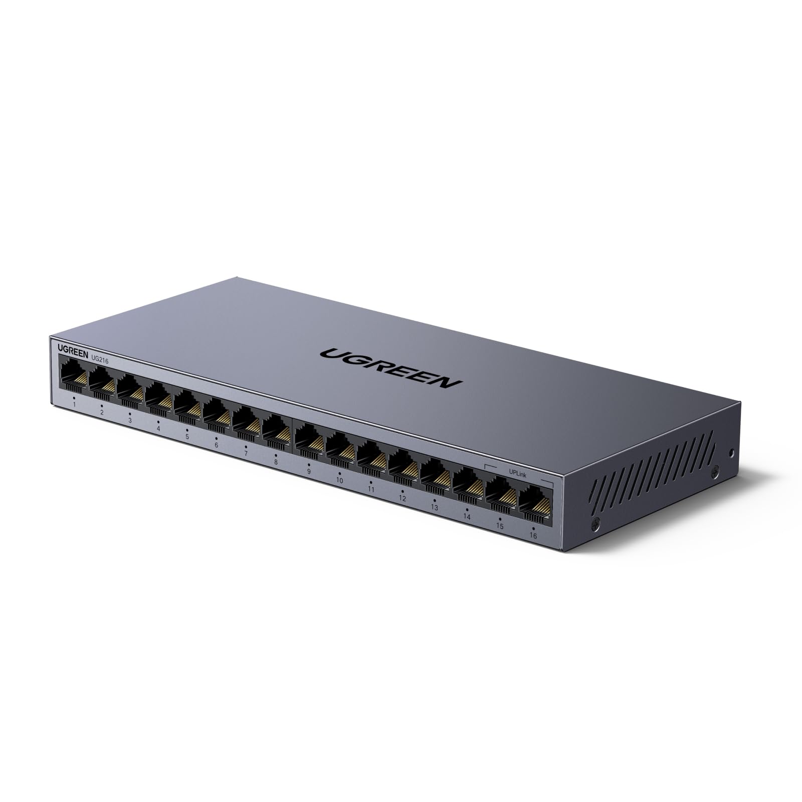 UGREEN Switch Gigabit 16 Puertos Velocidad Automática de 10/100/1000 Mbps | No Gestionado RJ45 Plug and Play VLAN Carcasa Metálica Conmutador Ethernet para TV Laptop Switch Router Monitor
