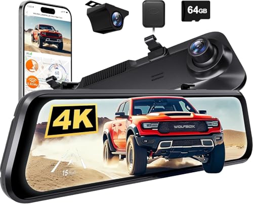 Image of WOLFBOX G850 PRO 4K Rear View Mirror Dash Cam for Car Front and Rear with GPS, ADAS, BSD, 12 inch Touchscreen, 5.8GHz WiFi, Voice Control, G-Sensor, Loop Recording, 64GB Card Included