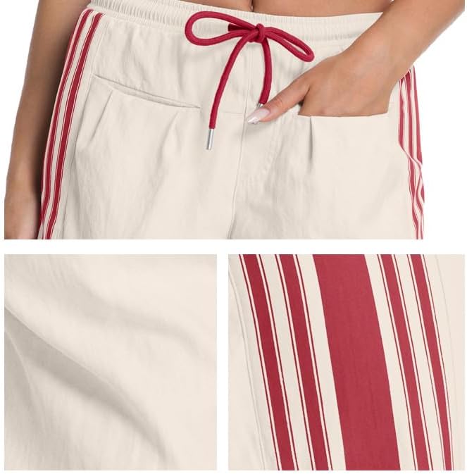 Womens Wide Leg Track Pants Side Striped Casual Drawstring Baggy Palazzo Pant with Pockets - Image 4