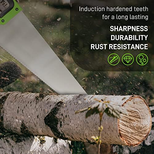 Huepar 18 Inch Aggressive Tooth Handsaw with Comfortable Ergonomic Non-slip Handle Fine Cut Wood Saw, Universal Saw Perfect for Sawing, Trimming, Gardening, Pruning, Cutting Wood, Drywall Plastic Pipe
