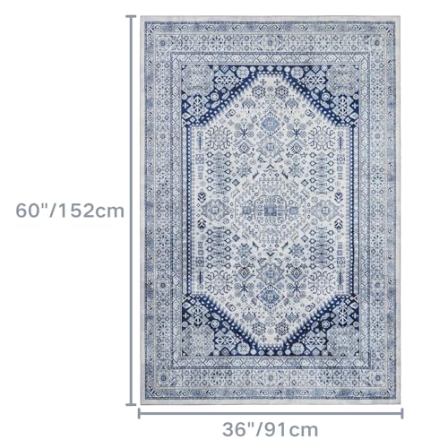 Syalife Washable Rugs, 3'x 5' Distressed Indoor Non-Shedding Low Pile Carpet with Non Slip Backing, Vintage Area Rugs for Living Room, Bedroom, Dining Room, Office (Navy Blue, 3'x 5') — view 2