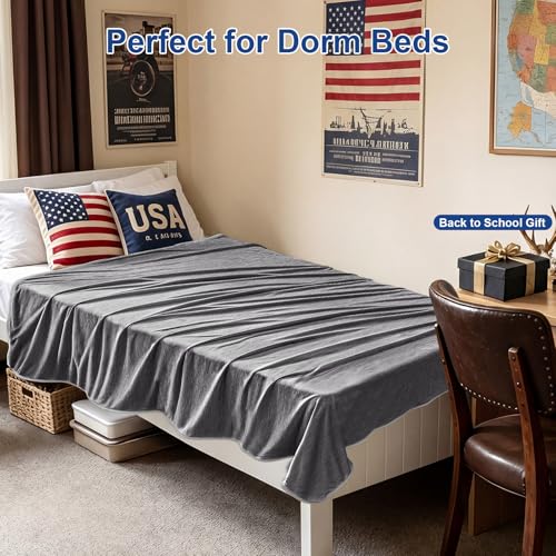 Image of KMUSET Cooling Blanket Twin (60 inchx80 inch), Double Sided Summer Cooling Blankets for Hot Sleepers & Night Sweats, Cool Lightweight Blanket for Dorm Room Essentials, Picnic, Gifts for Women Charcoal Black