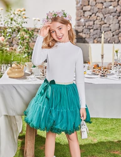 Arshiner Girls 2 Packs Lettuce Trim Mock Neck Long Sleeve Shirts Ribbed Knit Slim Tops Casual Trendy Base Layer Tee3