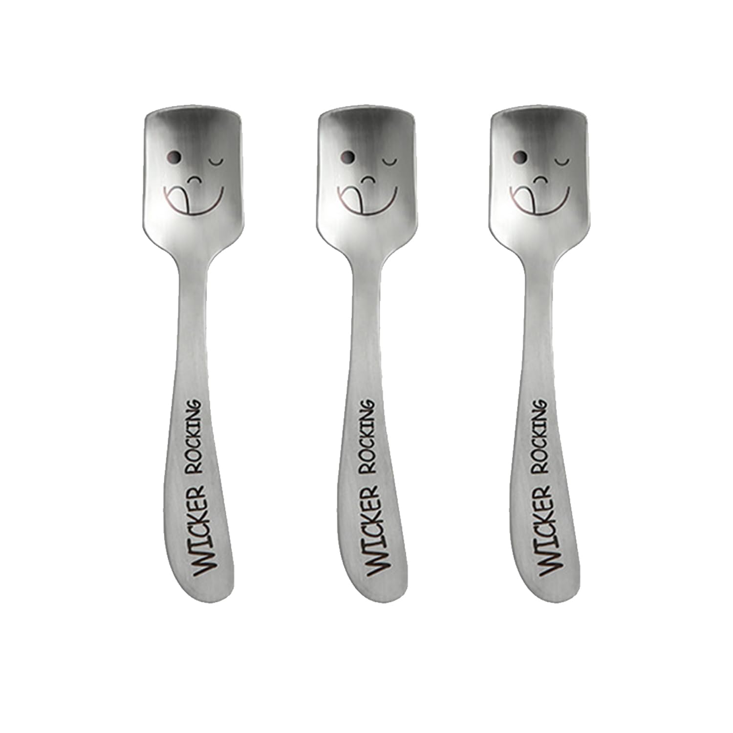 304 Stainless Steel Spoon, Toddler Utensils, High-Looking Ins Style Smiling Face Tableware Set, Household Cute Children's Rice Spoon, Smiling Square Spoon (Set of 3, Silver)-image-33