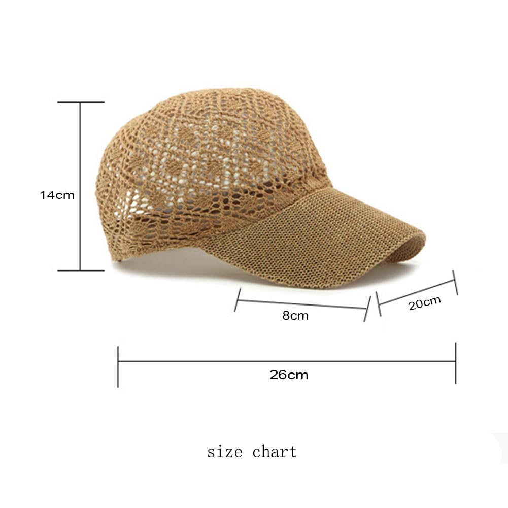Gorra de Béisbol Mujer Verano Ajustable Baseball Cap Malla Transpirable Gorro Sombrero para el Sol Casuales Gorra de Playa Paja