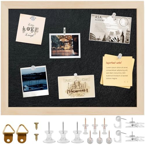 Felt Notice Boards 28x37x2cm, Black Pin Board Wood Framed Display