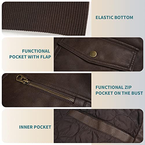 Mens Faux Leather Jacket, Padded Windbreaker, Motorcycle Biker Bomber Coat with Hood3