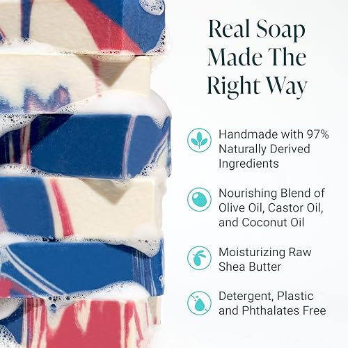 Image of Handmade Natural Bath & Body Soap Bar, Vegan, All-Natural, Palm Oil Free, Made in USA with Shea Butter + Essential Oils, Patriot, 3 Bars