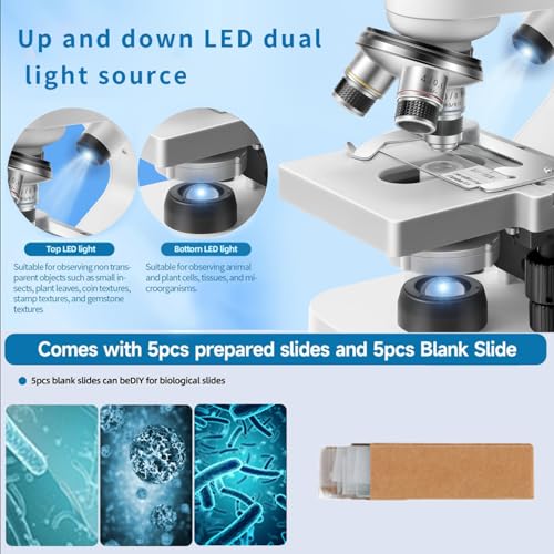 Image of Binocular Microscope Double-Layer Stage 40x-2000x Magnification, Upper and Lower Dual LED Lights, coarse and fine Focusing, Children's Microscope (WiFi Version)