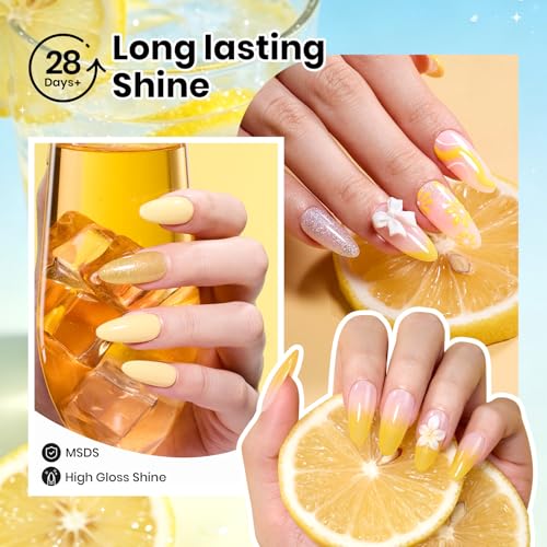 Image of Beetles Yellow Gel Nail Polish Set - Sunshine Lemonade 6 Colors Bright & Cream Yellow Glitter Gel Polish, Soak Off UV Nails Salon DIY at Home Summer Gift for Women