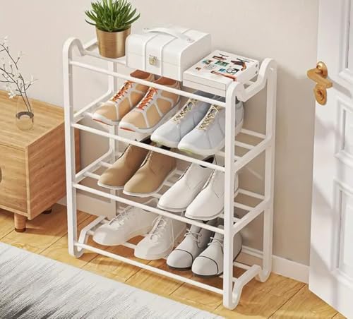 Image of Lukzer 4 Layer Metal Plastic Shoe Rack Stand, Detachable Multi Purpose Storage Organizer Shelf with Unique Feet Design, Space Saving Shoe Holder for Entryway Bedroom Closet (CH-044 /White /57x45x20 cm)