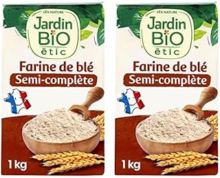 Jardin BiO étic - Farine de blé semi complète T80 - bio - Sucré - Certifié AB - Sac de 1kg (L'emballage peut varier) (Lot de 2)