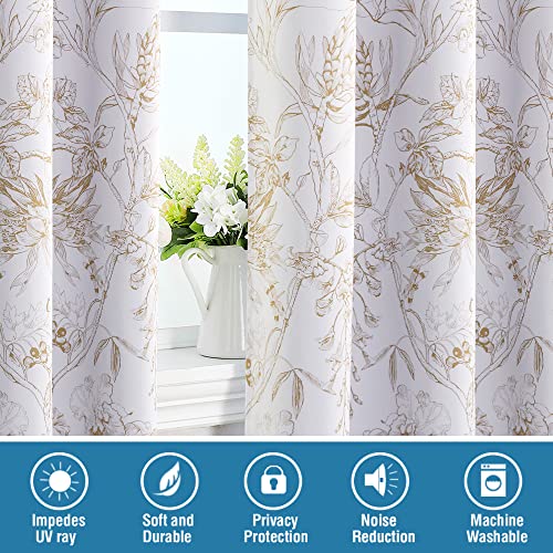 Image of BFAM Floral Print 100% Blackout Curtain with Black Linning at Back, Floral Print Curtains for Living Room /Bedroom Thermal Insulated Energey Saving Blossom Curtain, Sold as 1 Curtain